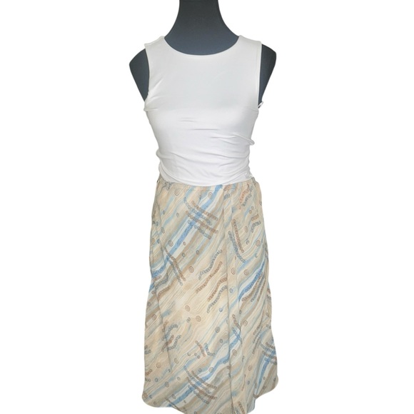 Chic Beige and Blue Patterned Midi Skirt - Picture 1 of 3